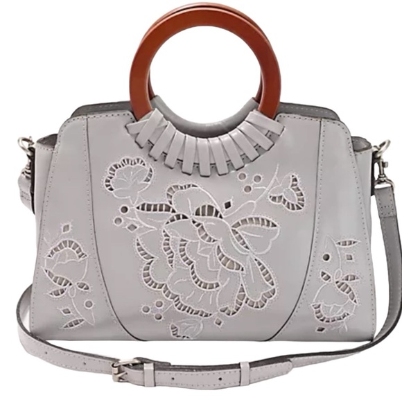 Patricia Nash Fall Lace Leather Lyon Satchel Crossbody Formal Grey - Picture 1 of 8